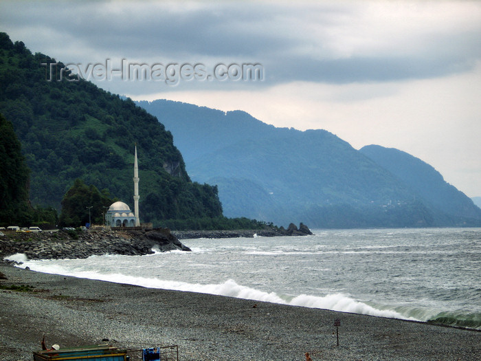 georgia139: Georgia - Sarpi, Ajaria: on the Turkish border - the beach is in Ajaria while the Mosque is in Turkey - photo by S.Hovakimyan - (c) Travel-Images.com - Stock Photography agency - Image Bank