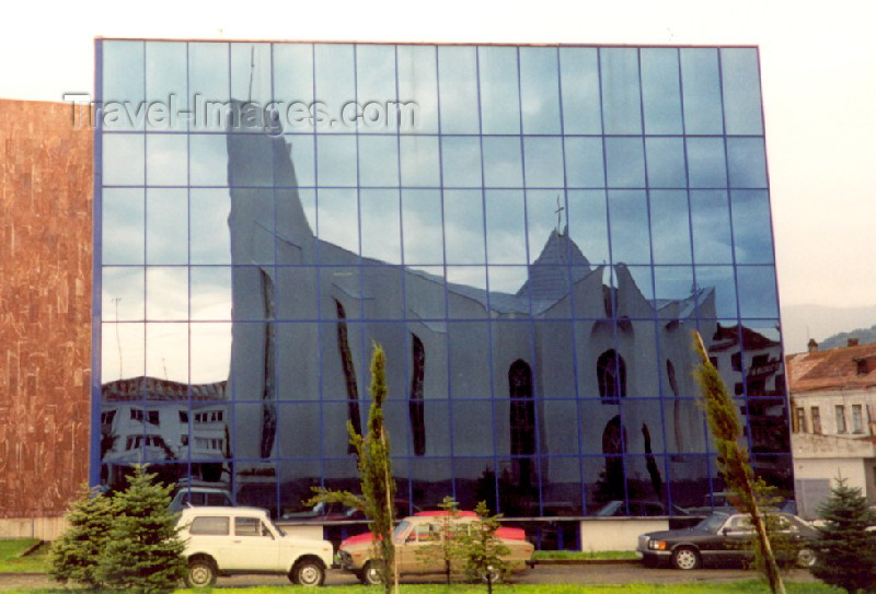 georgia25: Georgia - Batumi: Catholic Church of the Holy Spirit reflected on a bank - Gogebashvilis St. - photo by M.Torres - (c) Travel-Images.com - Stock Photography agency - Image Bank