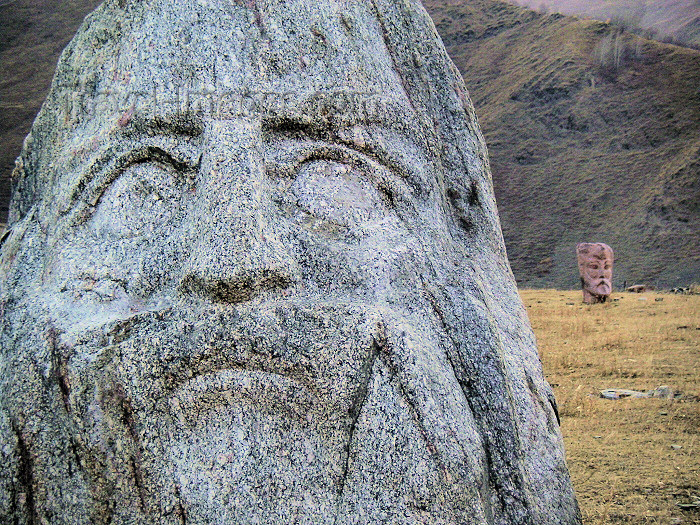 georgia57: Georgia - Georgian Military Highway: stone carvings of Georgian poets - between Kazbegi and Sno - detail - Caucasus - photo by Austin Kilroy - (c) Travel-Images.com - Stock Photography agency - Image Bank