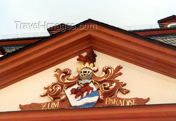 germany15: Germany / Deutschland - Frankfurt am Main: zum paradise - heraldic on a pediment / tympanum - photo by M.Torres - (c) Travel-Images.com - Stock Photography agency - Image Bank