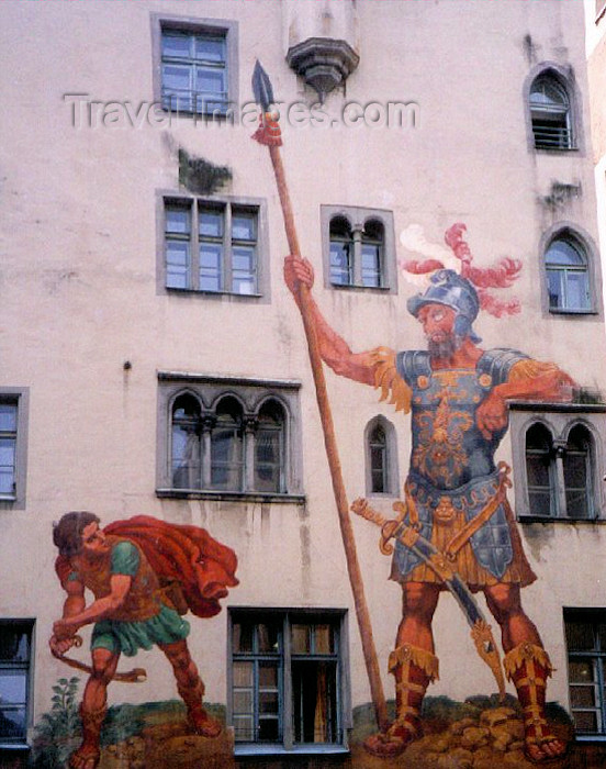 germany25: Germany - Bavaria - Regensburg: David and Goliath mural - Goliath House - Goliathhaus / Goliathstrasse - photo by M.Torres - (c) Travel-Images.com - Stock Photography agency - Image Bank