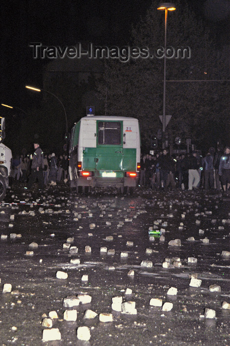 germany284: Germany - Berlin: riots on May 1st - stones thrown at police vehicle - photo by W.Schmidt - (c) Travel-Images.com - Stock Photography agency - Image Bank