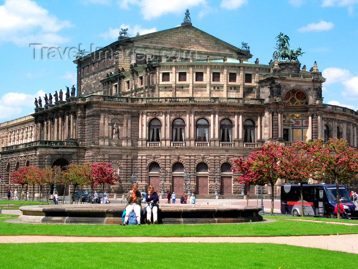 germany293: Dresden, Saxony / Sachsen, Germany / Deutschland: Semper Opera House, home of the Saxon State Opera - Theater Square - people sitting on a fountain - photo by E.Keren - (c) Travel-Images.com - Stock Photography agency - Image Bank