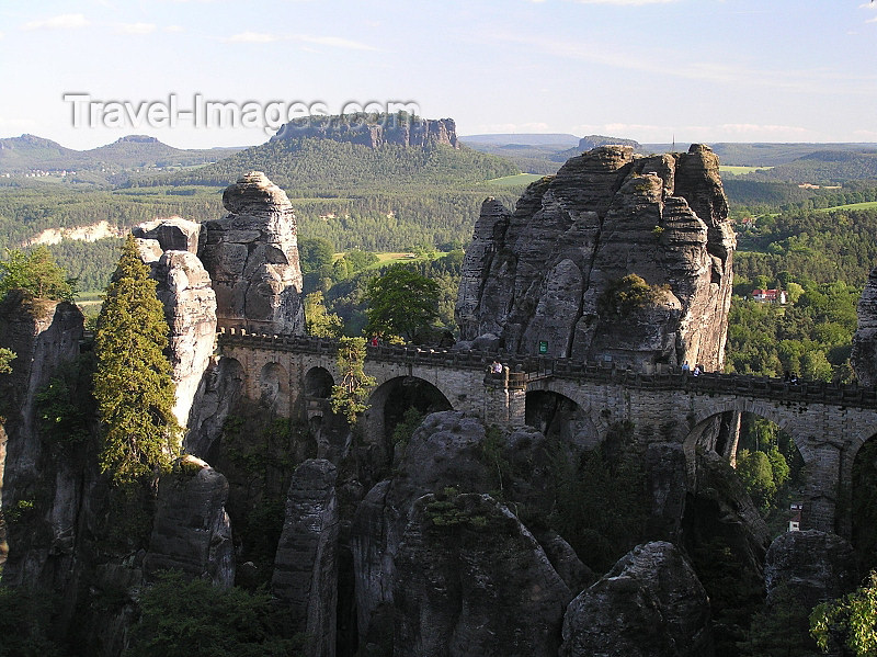 germany304: Germany - Saxony - Bastei: Bridge over Elbe River and vertical sandstone rock formations - Sachsische Schweiz / Saxon Switzerland - photo by J.Kaman - (c) Travel-Images.com - Stock Photography agency - Image Bank