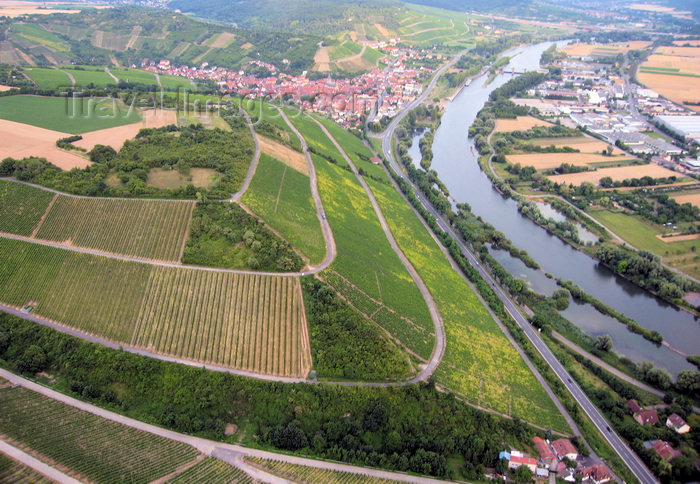 germany357: Würzburg area, Lower Franconia, Bavaria, Germany: Vineyards along the river Main, between Wuerzburg and Randersacker - from the air - photo by D.Steppuhn - (c) Travel-Images.com - Stock Photography agency - Image Bank