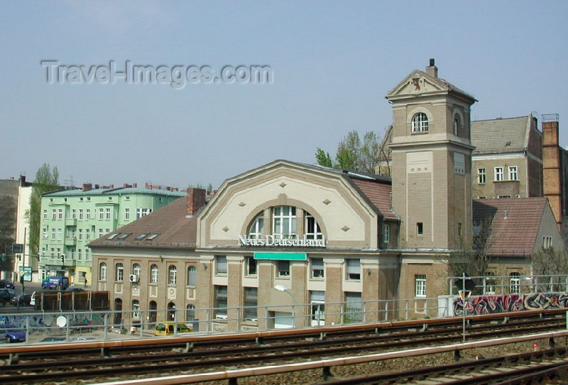 germany67: Berlin, Germany / Deutschland / Berlim / THF / TXL / SXF: new Germany - Elsenbrücke - old editor's building of 'Neues Deutschland' - the official party newspaper of the SED - Sozialistische Einheitspartei Deutschlands - photo by E.Soroko - (c) Travel-Images.com - Stock Photography agency - Image Bank