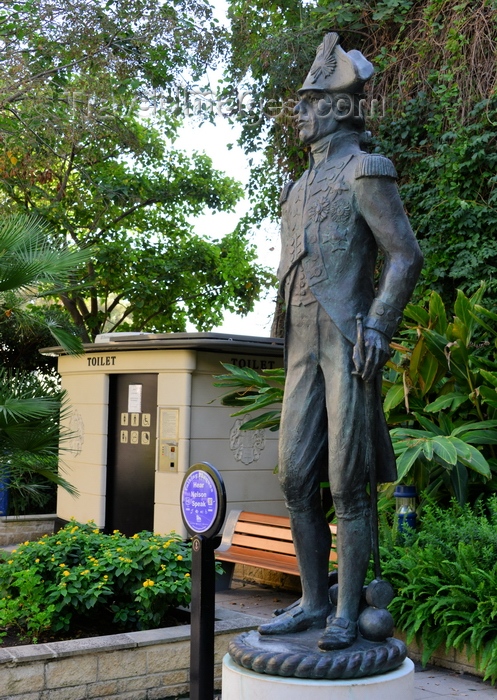 gibraltar100: Gibraltar: talking statue of Admiral Nelson and public toilets - Southport Gates - photo by M.Torres - (c) Travel-Images.com - Stock Photography agency - Image Bank