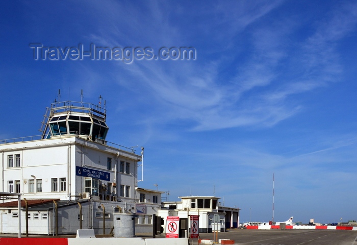 gibraltar103: Gibraltar: Royal Air Force building (RAF) and control tower at Gibraltar International Airport, aka North Front Airport - photo by M.Torres - (c) Travel-Images.com - Stock Photography agency - Image Bank