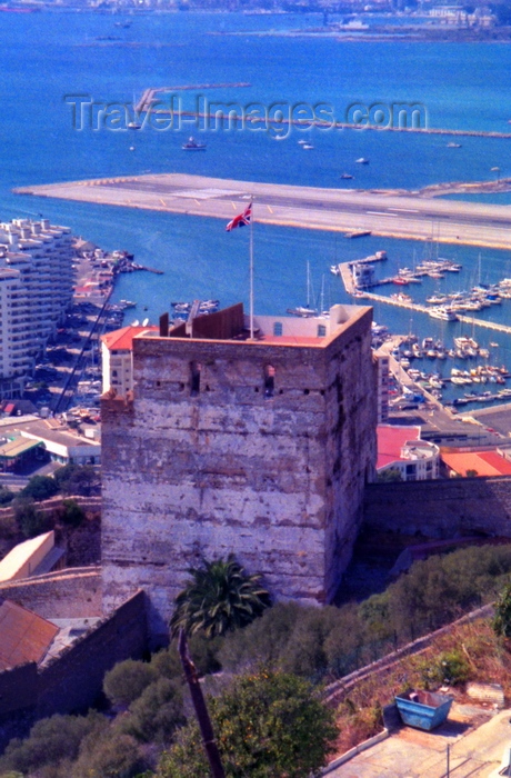 gibraltar3: Gibraltar: the Union Jack over an old Arab bastion - Tower of Homage - Moorish Castle - photo by M.Torres - (c) Travel-Images.com - Stock Photography agency - Image Bank