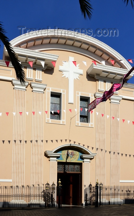 gibraltar85: Gibraltar: Catholic Cathedral of Saint Mary the Crowned, Main Street - pediment, cross and main gate - photo by M.Torres - (c) Travel-Images.com - Stock Photography agency - Image Bank