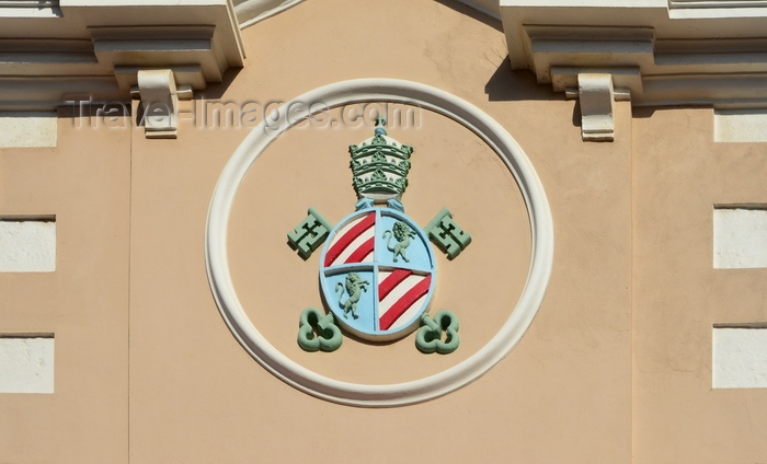 gibraltar88: Gibraltar: coat of arms on the bell tower of the Catholic Cathedral of Saint Mary the Crowned, Main Street - photo by M.Torres - (c) Travel-Images.com - Stock Photography agency - Image Bank