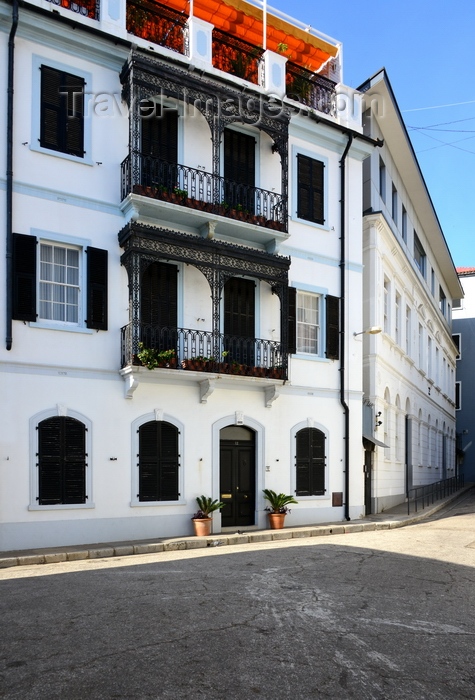 gibraltar90: Gibraltar: building with ornate wrought iron balconies, Bomb House lane - photo by M.Torres - (c) Travel-Images.com - Stock Photography agency - Image Bank