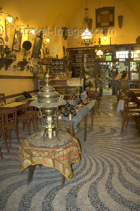 greece326: Greece, Rhodes, Old Town: the interior of an old-style, Turkish era coffee shop in the Old Town - (c) Travel-Images.com - Stock Photography agency - Image Bank