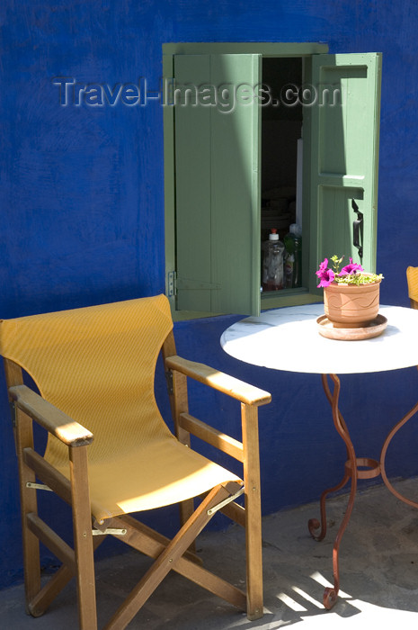 greece352: Greece, Dodecanese Islands, Rhodes: canvas chair against blue-painted wall - (c) Travel-Images.com - Stock Photography agency - Image Bank