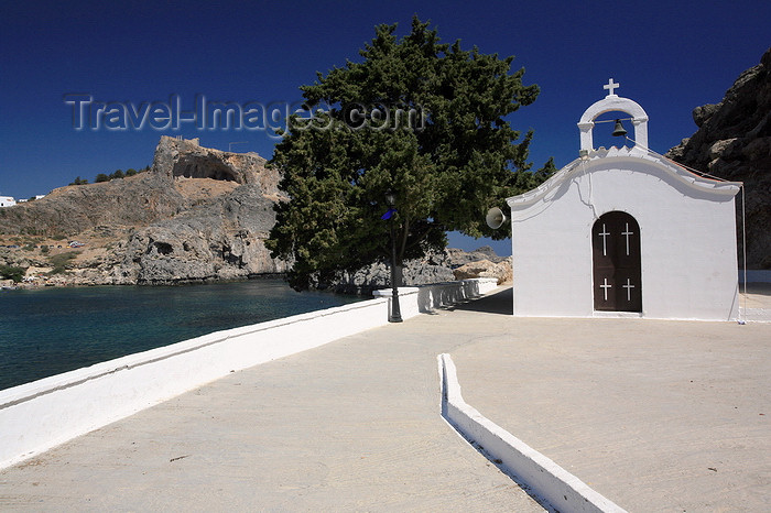 greece457: Greece - Rhodes island - Lindos - St.Paul's bay - St.Paulchapel - photo by A.Stepanenko - (c) Travel-Images.com - Stock Photography agency - Image Bank