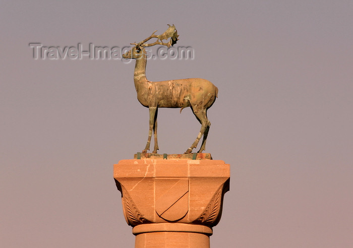 greece458: Greece - Rhodes island - Rhodes city - Mandraki Harbour - column at the entrance - deer - photo by A.Stepanenko - (c) Travel-Images.com - Stock Photography agency - Image Bank