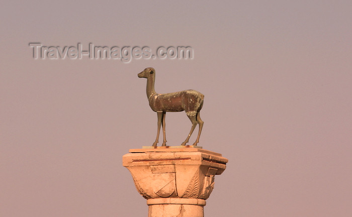 greece459: Greece - Rhodes island - Rhodes city - Mandraki Harbour - column at the entrance - female deer - photo by A.Stepanenko - (c) Travel-Images.com - Stock Photography agency - Image Bank