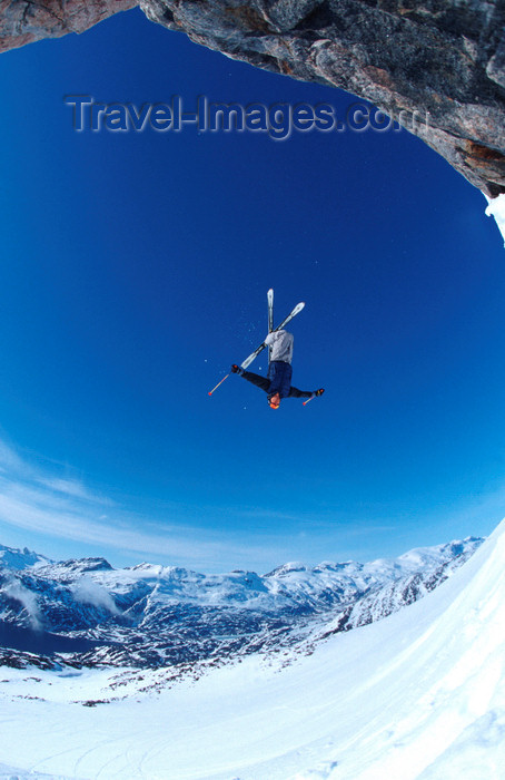 greenland81: Greenland, Apussuit: skier doing a backflip off high ice cliff - photo by S.Egeberg - (c) Travel-Images.com - Stock Photography agency - Image Bank