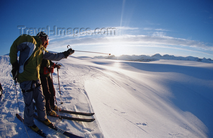 greenland84: Greenland, Apussuit: skiers scouting routes from the summit - photo by S.Egeberg - (c) Travel-Images.com - Stock Photography agency - Image Bank