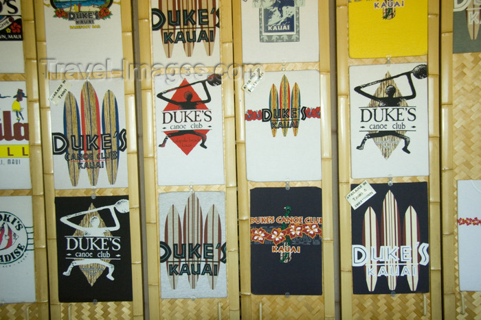 hawaii15: Hawaii - Kauai Island: Nawiliwili: T-shirts forsale at Duke's Canoe Club restaurant - Hawaiian Islands - photo by D.Smith - (c) Travel-Images.com - Stock Photography agency - Image Bank