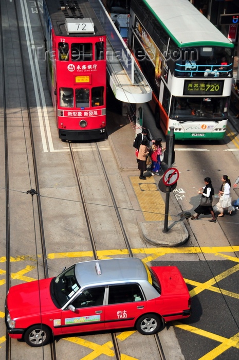 hong-kong20: Hong Kong: Des Voeux Road, double-decker tram, double-decker bus and tax - photo by M.Torres - (c) Travel-Images.com - Stock Photography agency - Image Bank