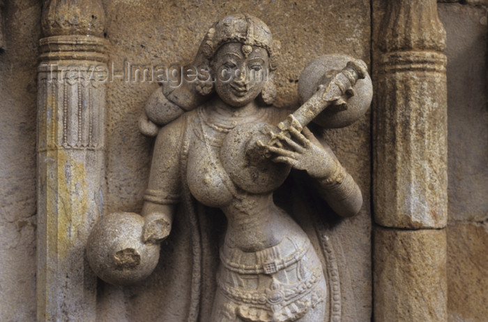 india272: India - Bidar (Karnataka): celestial nymph playing Veena / Vina,  plucked stringed instrument used in Carnatic music - photo by W.Allgöwer - (c) Travel-Images.com - Stock Photography agency - Image Bank