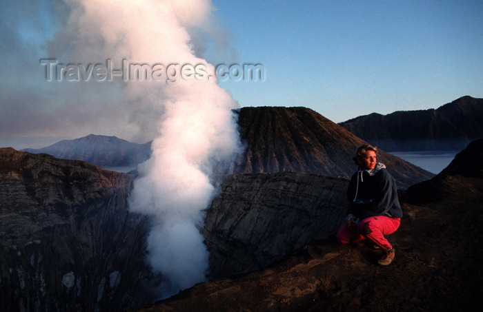 indonesia111: Mt. Bromo volcano, Java, Indonesia: smoking caldera - crater and climber at sunrise - Gunung Bromo - active volcano - Tengger massif - photo by S.Egeberg - (c) Travel-Images.com - Stock Photography agency - Image Bank