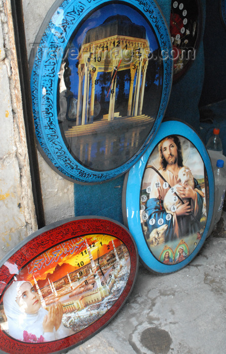 iran162: Iran - Shiraz: clock for sale - select Hafez, Islam or Christianity - Karim Khan Zand boulevard - photo by M.Torres - (c) Travel-Images.com - Stock Photography agency - Image Bank