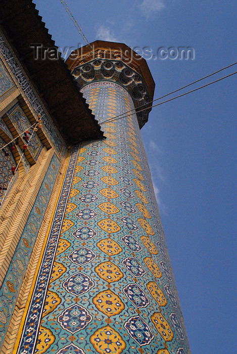 iran228: Iran - Shiraz: tiled minaret - seen from the base - mausoleum of Sayyed Aladdin Hossein - photo by M.Torres - (c) Travel-Images.com - Stock Photography agency - Image Bank