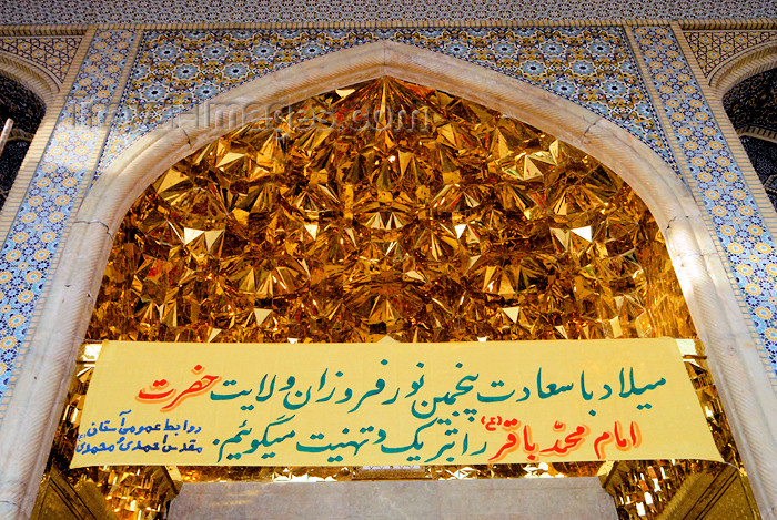 iran246: Iran - Shiraz: Shah-e-Cheragh mausoleum - golden muqarnas over the main gate - photo by M.Torres - (c) Travel-Images.com - Stock Photography agency - Image Bank