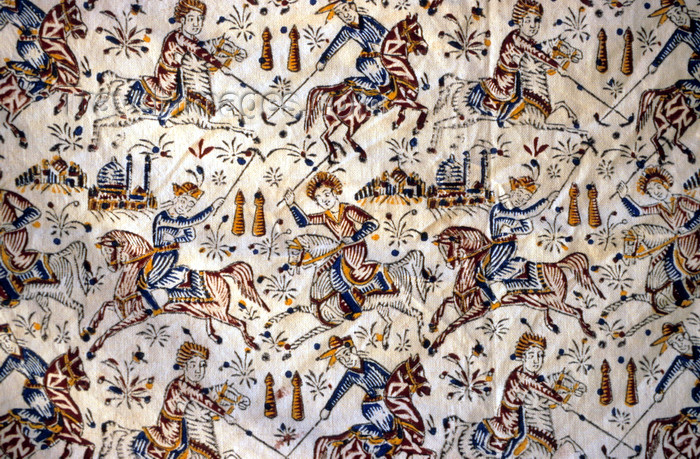 iran443: Iran: Kalamkari - hand-painted textile - polo players - photo by W.Allgower - (c) Travel-Images.com - Stock Photography agency - Image Bank