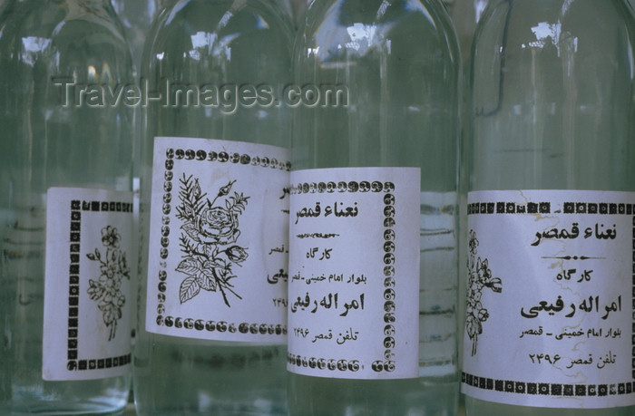 iran447: Iran: bottles of  Golab - rosewater, the hydrosol portion of the distillate of rose petals, a by-product of the production of rose oil - used to flavour food, as a component in cosmetic and medical preparations, and for religious purposes - photo by W.Allgower - (c) Travel-Images.com - Stock Photography agency - Image Bank