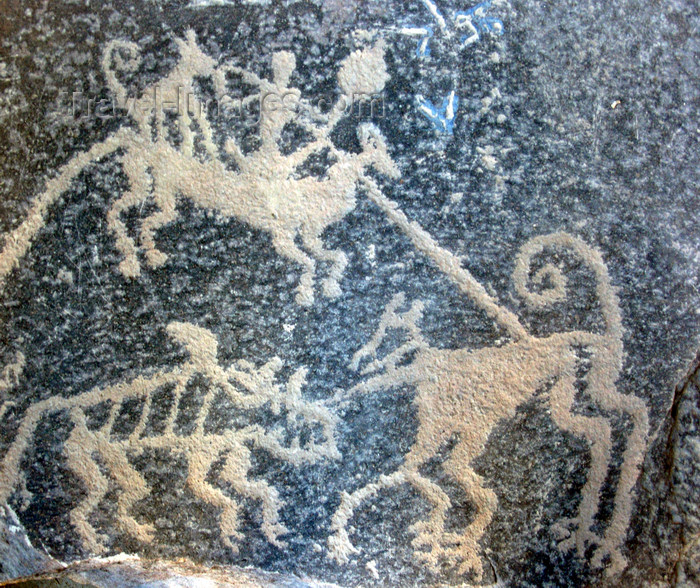 iran557: Yazd, Iran: hunting scene - petroglyphs from Ernan village - Alexander's Prison - photo by N.Mahmudova - (c) Travel-Images.com - Stock Photography agency - Image Bank