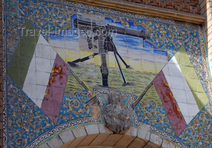 iran70: Iran - Tehran - arch leading to the Ministry of Foreign Affairs - tiles with machinegun - photo by M.Torres - (c) Travel-Images.com - Stock Photography agency - Image Bank