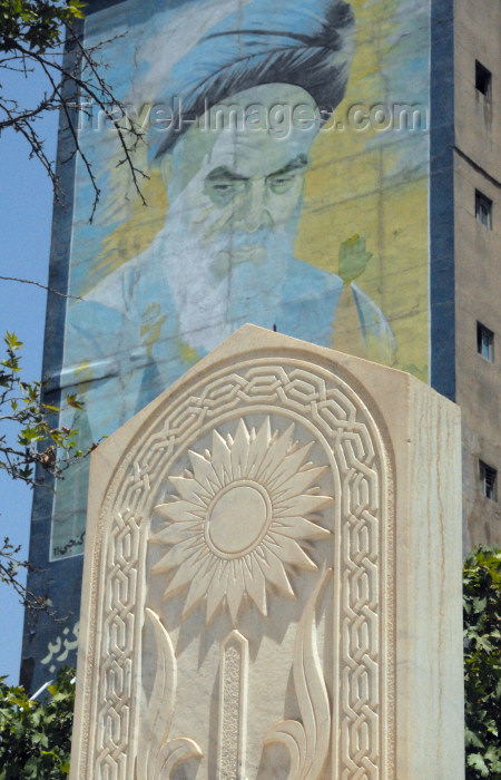 iran72: Iran - Tehran - Ayatollah Khomeni and Khatchkar - Armenian Genocide memorial at Sarkis Church - Architect Seroj Sukazian - photo by M.Torres - (c) Travel-Images.com - Stock Photography agency - Image Bank