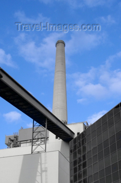 israel123: Qesarriya / Caesarea Maritima / Caesarea Palaestina - Hadera, Haifa district, Israel: Orot Rabin power station - conveyer and 300 metres tall smokestack - chimney - photo by Efi Keren - (c) Travel-Images.com - Stock Photography agency - Image Bank