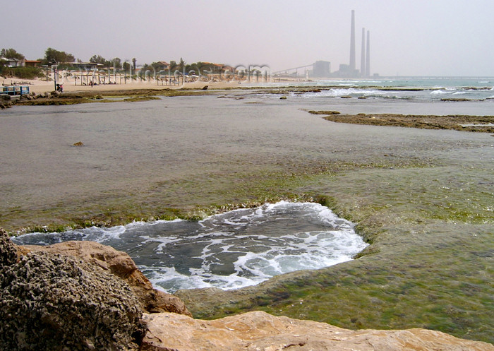 israel129: Israel - Qesarriya / Caesarea Maritima / Caesarea Palaestina: Mediterranean beach and the ghost of the power station - photo by Efi Keren - (c) Travel-Images.com - Stock Photography agency - Image Bank