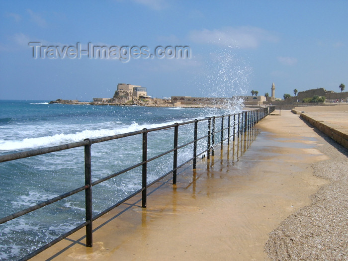 israel130: Israel - Qesarriya / Caesarea Maritima / Caesarea Palaestina: shoreline - railing - Caesarea National Park - photo by Efi Keren - (c) Travel-Images.com - Stock Photography agency - Image Bank