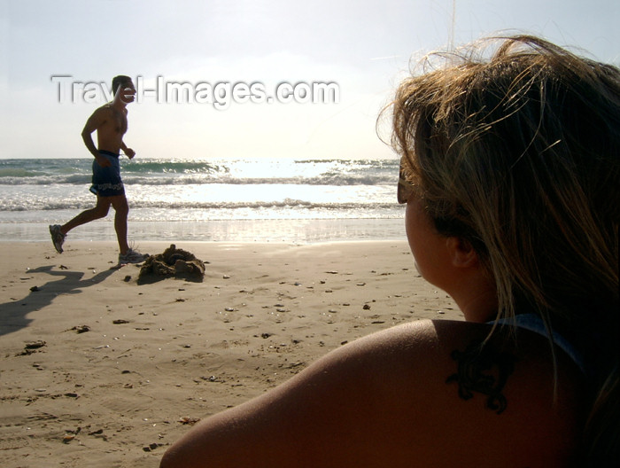 israel153: Israel - Kibbutz Sdot Yam: jogging - beach at dusk - photo by Efi Keren - (c) Travel-Images.com - Stock Photography agency - Image Bank