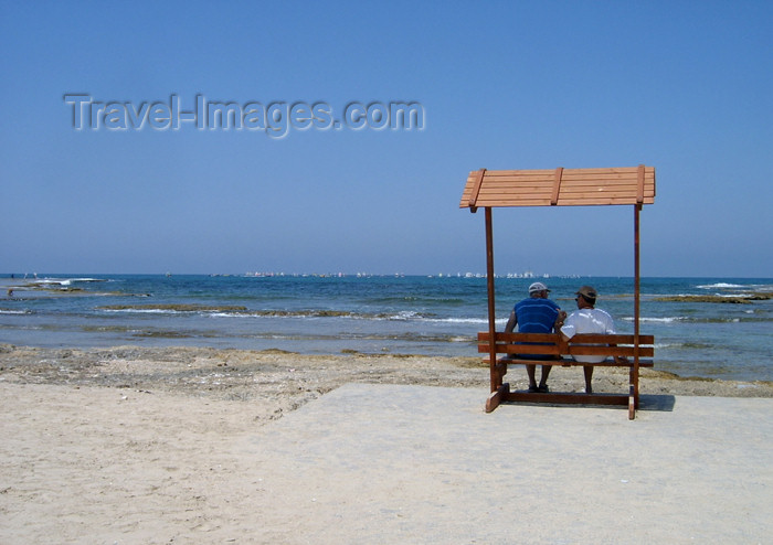 israel164: Israel - Kibbutz Sdot Yam: bench on the beach - mediterranean life - photo by Efi Keren - (c) Travel-Images.com - Stock Photography agency - Image Bank