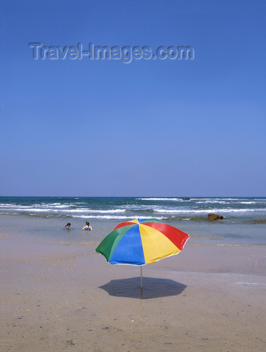 israel168: Israel - Kibbutz Sdot Yam: rainbow umbrella - photo by Efi Keren - (c) Travel-Images.com - Stock Photography agency - Image Bank