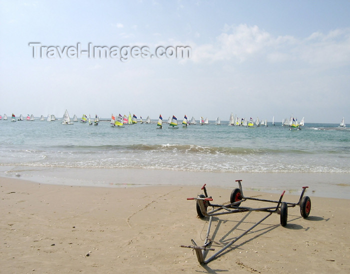 israel171: Israel - Kibbutz Sdot Yam: laying in wait - boat trolley - photo by Efi Keren - (c) Travel-Images.com - Stock Photography agency - Image Bank