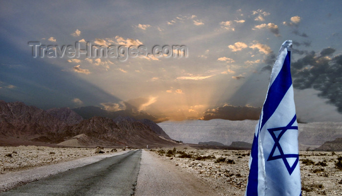 israel226: Israel - Sea of Galilee / Lake Tiberias: hope for the best - Israeli flag - sun rays and Israeli flag - photo by E.Keren - (c) Travel-Images.com - Stock Photography agency - Image Bank