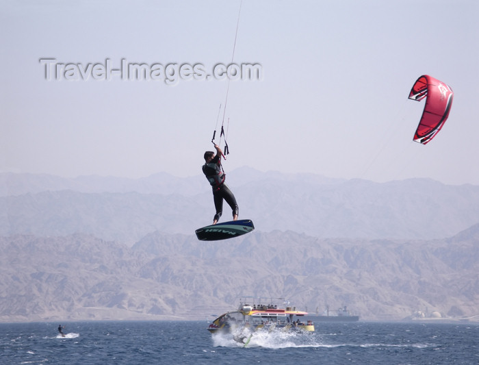 israel309: Israel - Eilat - kite surf - surfer in flight - water sports - photo by E.Keren - (c) Travel-Images.com - Stock Photography agency - Image Bank