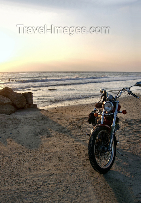 israel323: Israel - kibbutz Sdot Yam - Evening on the Beach - motorbike - photo by E.Keren - (c) Travel-Images.com - Stock Photography agency - Image Bank