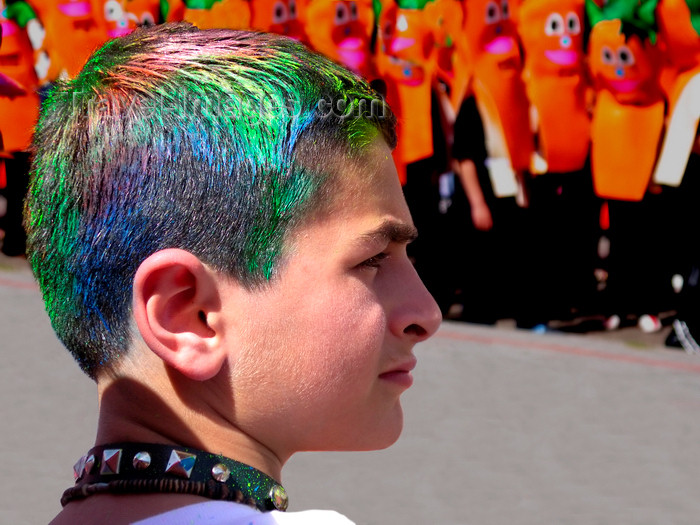 israel393: Israel: boy with multi-colored hair and Purim cortege - photo by E.Keren - (c) Travel-Images.com - Stock Photography agency - Image Bank