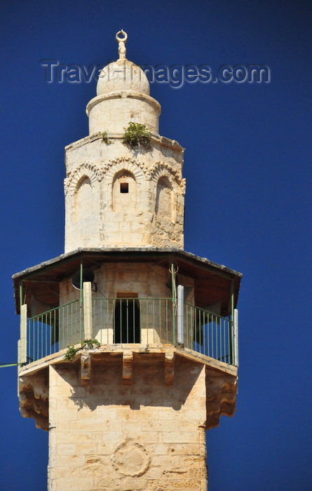 israel429: Jerusalem, Israel: Mosque of Omar minaret - balcony used by the muezzin for the call to prayer (adhan) - built by Al-Afdal ibn Salah ad-Din, one of seventeen sons of Saladin, where Caliph Omar prayed after invading the city - Muristan, Christian quarter - photo by M.Torres - (c) Travel-Images.com - Stock Photography agency - Image Bank