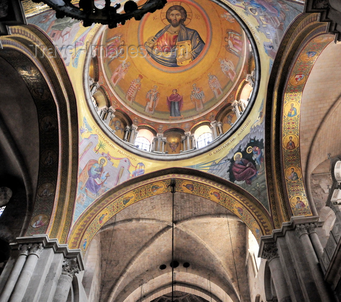 israel440: Jerusalem, Israel: Christ Pantocrator mosaic, interior of the dome at the Holy Sepulcher church - Christian quarter - photo by M.Torres - (c) Travel-Images.com - Stock Photography agency - Image Bank