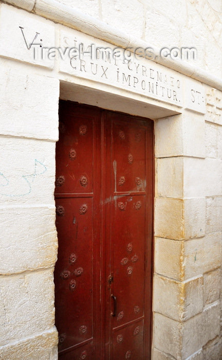 israel455: Jerusalem, Israel: Via Dolorosa, 5th station, door of the Franciscan  church dedicated to Simon the Cyrenian, who took  Jesus' cross, and carried it for him - photo by M.Torres - (c) Travel-Images.com - Stock Photography agency - Image Bank