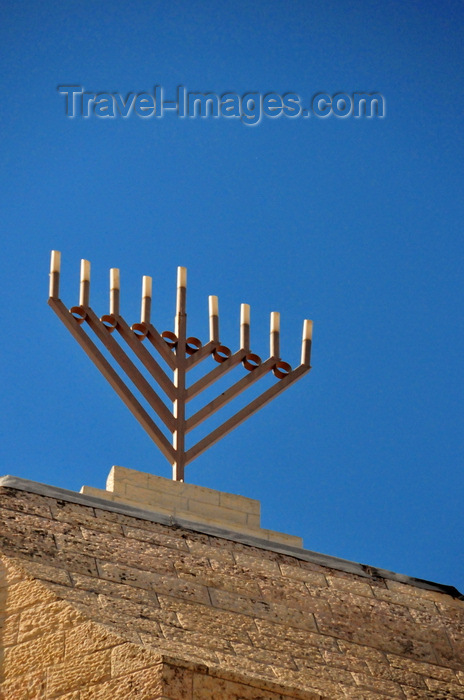 israel469: Jerusalem, Israel: Menorah atop the Yeshivat Hakotel - Jewish quarter - Blue sky background and copy space for your text - photo by M.Torres - (c) Travel-Images.com - Stock Photography agency - Image Bank